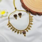 Lotus Charm Antique Gold Necklace Set