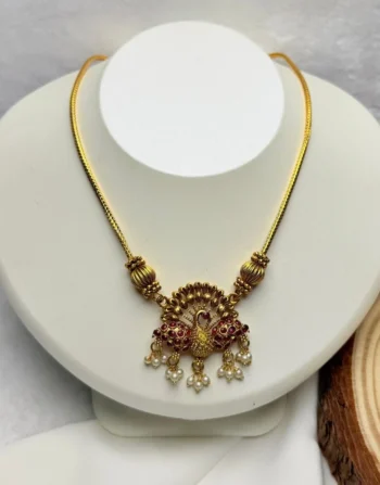 Royal Peacock Antique Gold Pendant Necklace