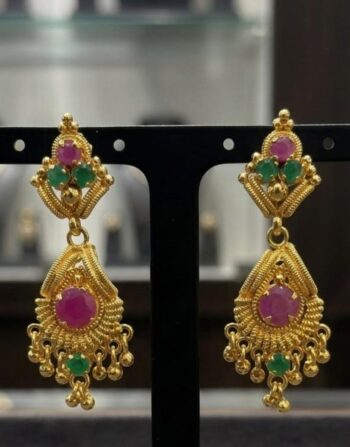Royal Ruby & Emerald Antique Gold Drop Earrings