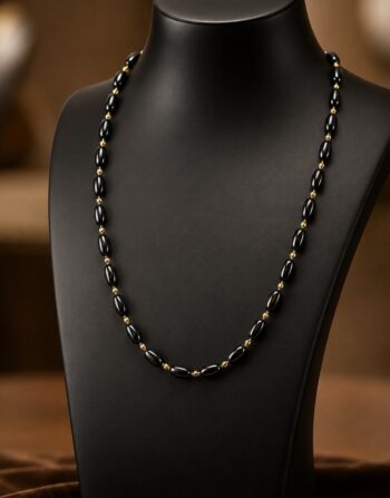Black Bead and Gold Spacer Necklace 0043